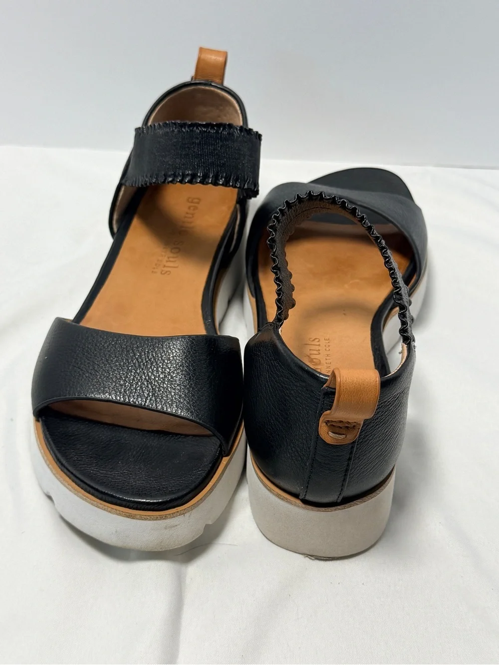 gentle souls Black Leather Platform Sandals with Tan Insole